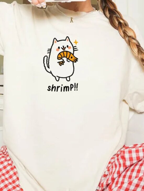 Tops - Graphic Cat Shirt, Cat Lover Gift, Funny Cat Shrimp Tee